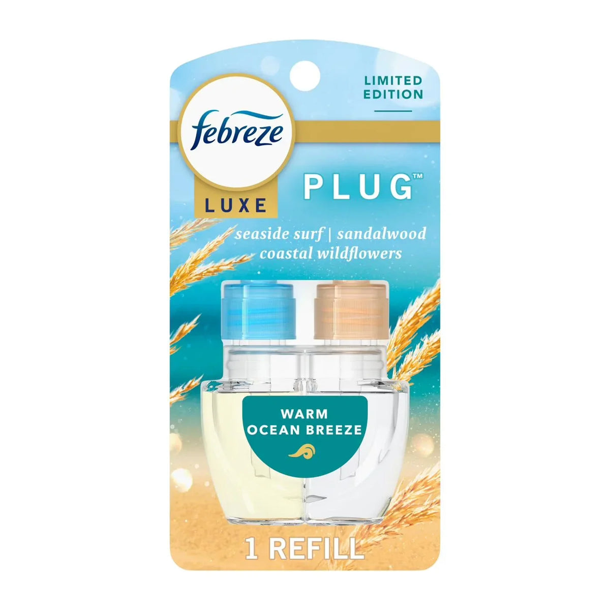 2 Pack Febreze Plug In Air Freshener Odor-Fighting Scented Oil Refill - Warm Ocean Breeze