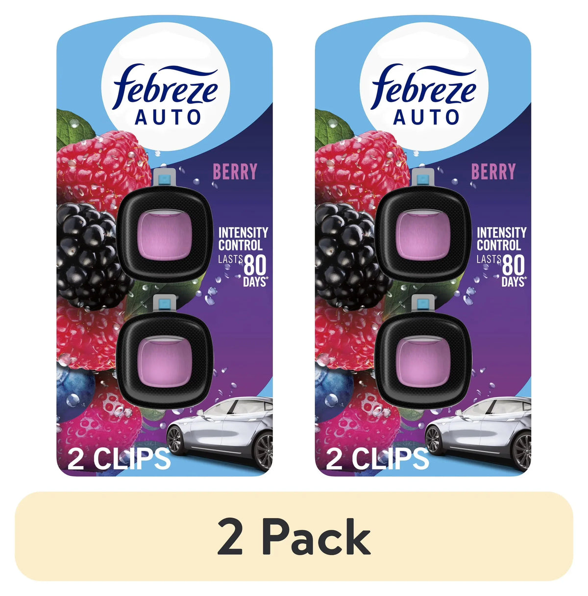 (2 pack) Febreze AUTO Car Air Freshener, Odor-Fighting Car Vent Clip, Berry, 2 Count