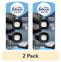 Febreze AUTO Car Air Freshener, Odor-Fighting Car Vent Clip, Morning Shower, 2 Count