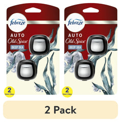 Febreze AUTO Car Air Freshener, Odor-Fighting Car Vent Clip, Old Spice Deep Sea, 2 Count