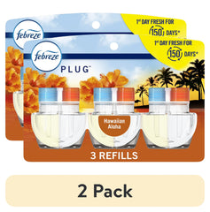 (6 pack) Febreze Plug In Air Freshener, Odor-Fighting Scented Oil Refill, Hawaiian Aloha, 3 Refills