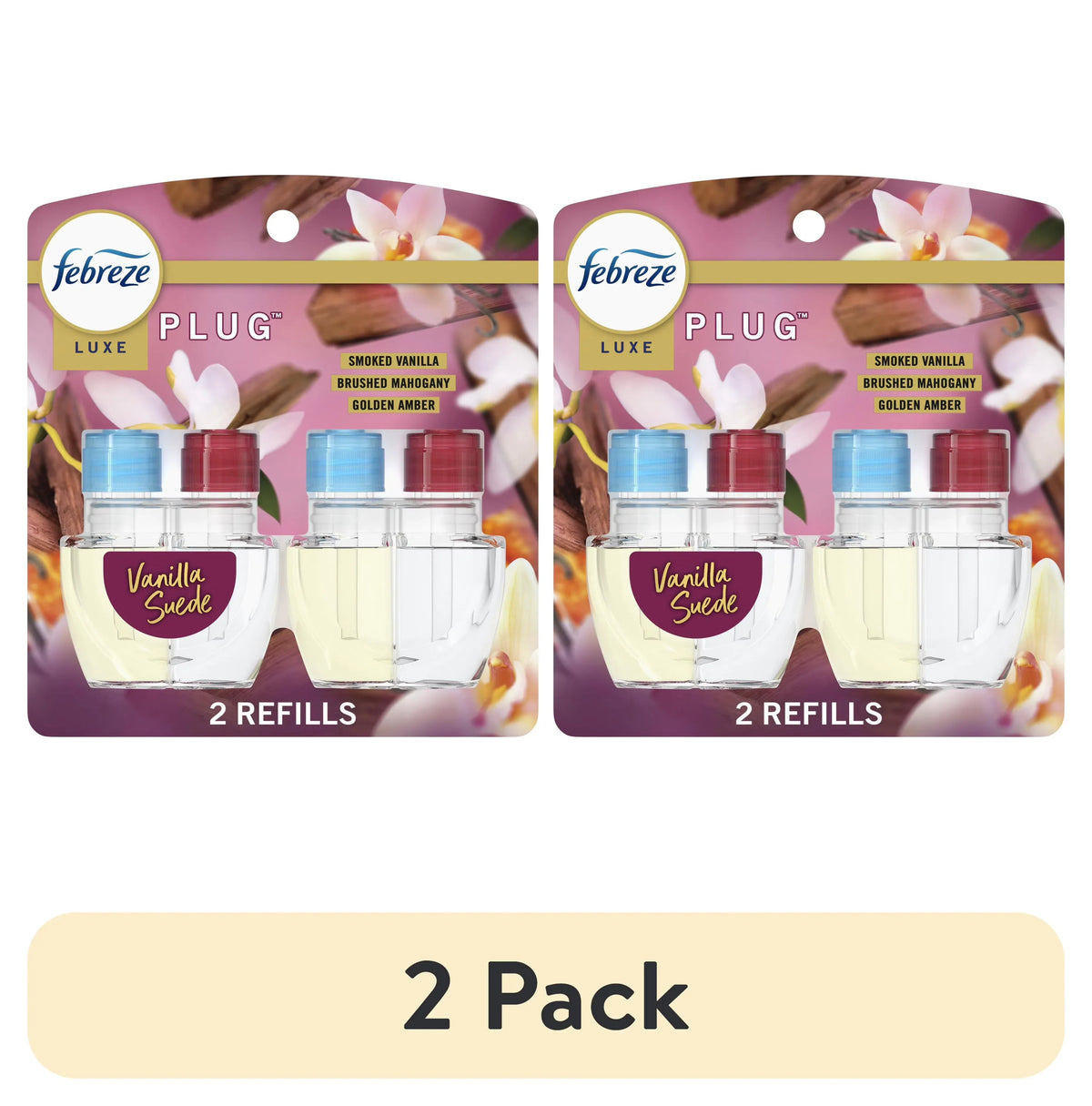 (2 pack) Febreze Plug In Air Freshener, Odor-Fighting Scented Oil Refill, Vanilla Suede Scent, 2 Refill