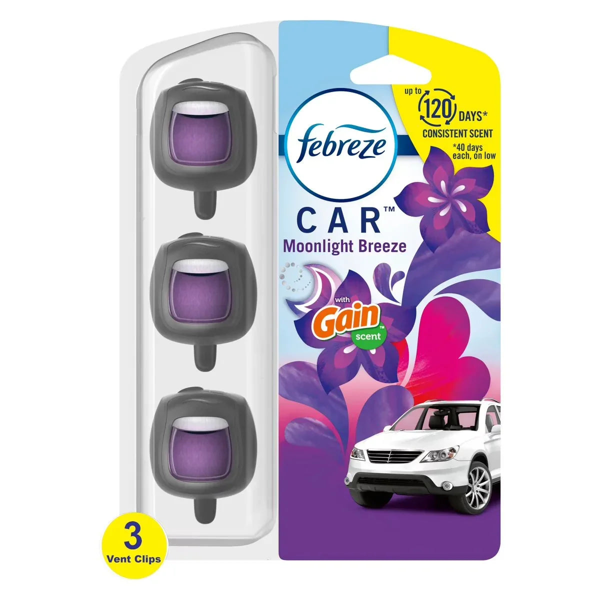 2X - Febreze Car Air Freshener Vent Clip - Gain Moonlight Breeze Scent - 0.20 fl oz/3pk