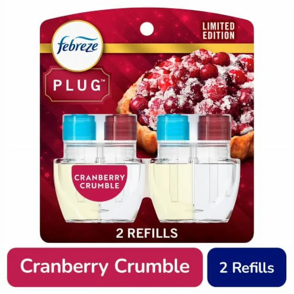 2X - Febreze Odor-Fighting Fade Defy PLUG Air Freshener Cranberry Tart Oil Refill
