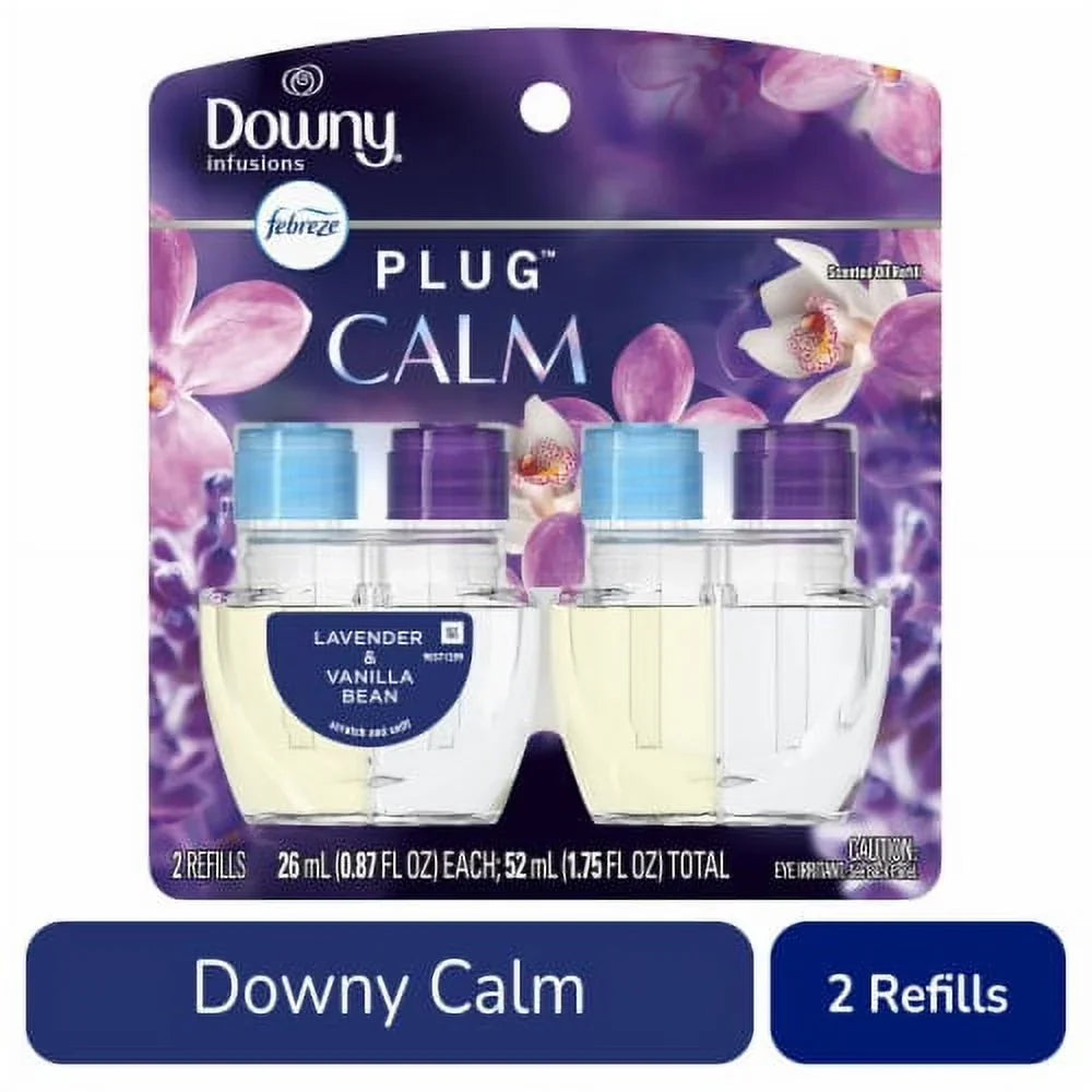 2X - Febreze Odor-Fighting Fade Defy PLUG Air Freshener Downy Calm Oil Refills