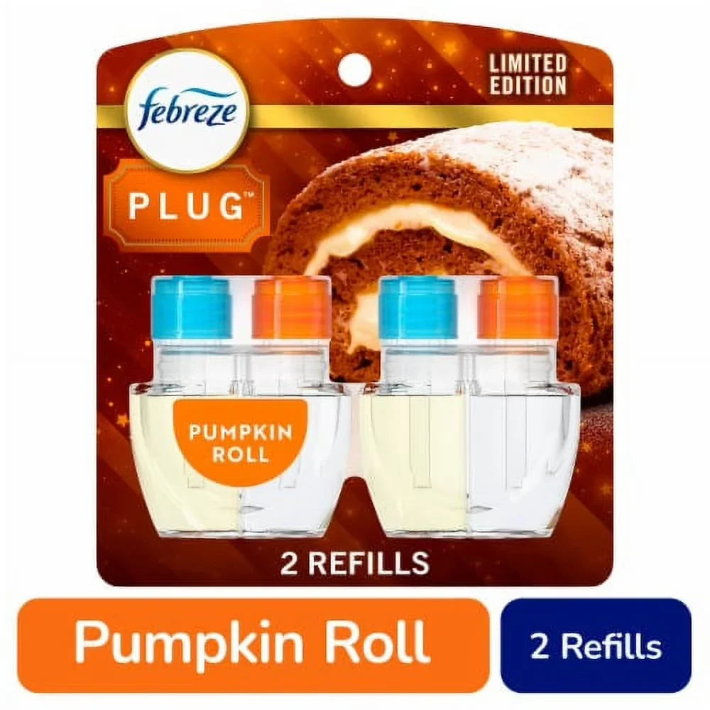 2X - Febreze Odor-Fighting Fade Defy PLUG Air Freshener Pumpkin Roll Oil Refill