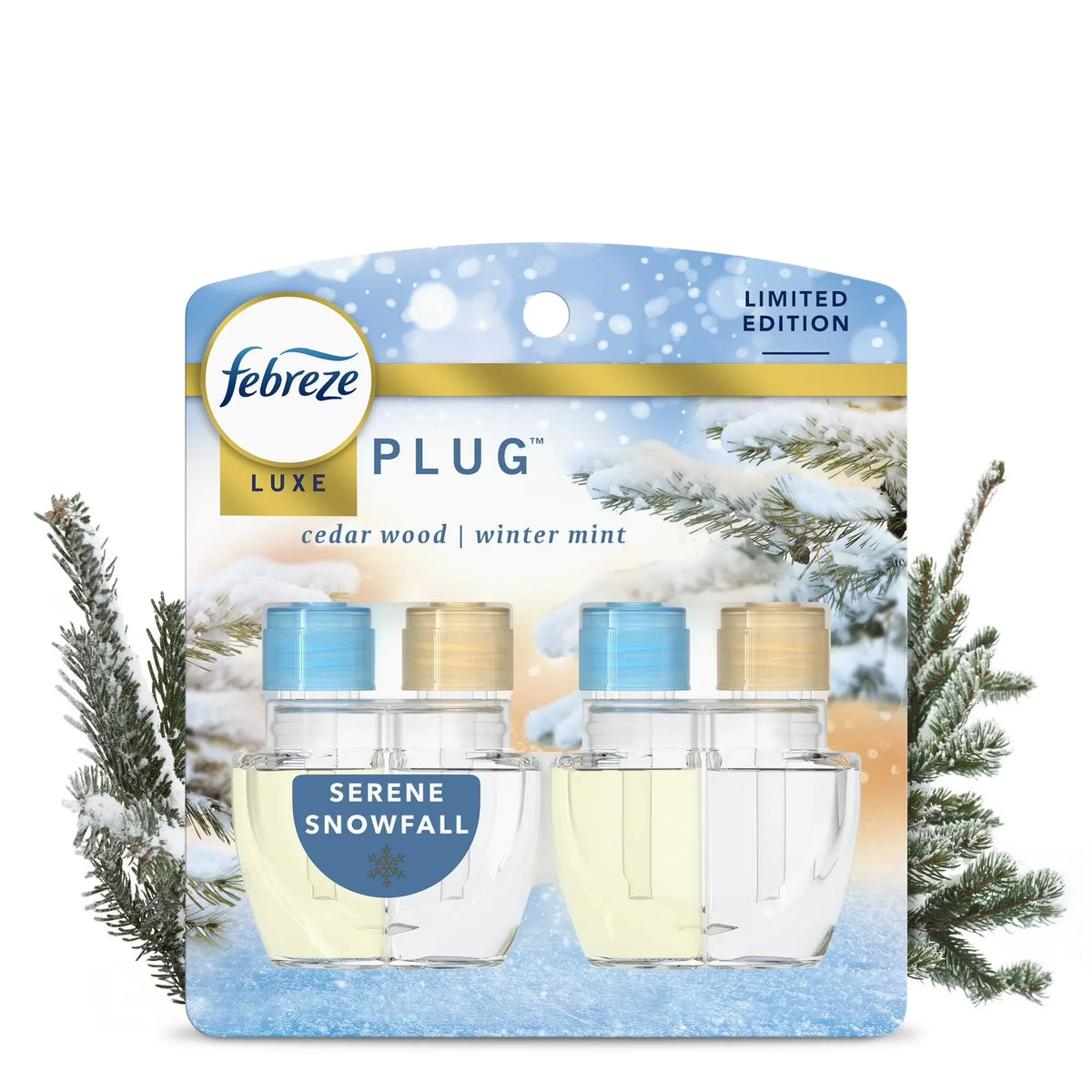 ( 3 Pack ) Febreze Plug Refill Odor-Fighting Air Freshener Serene Snowfall Scent, 2 Count, 0.87 fl oz Each