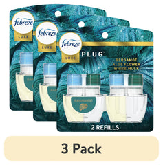 (3 pack) Febreze Plug In Air Freshener, Odor-Fighting Scented Oil Refill, Rainforest, 2 Refills