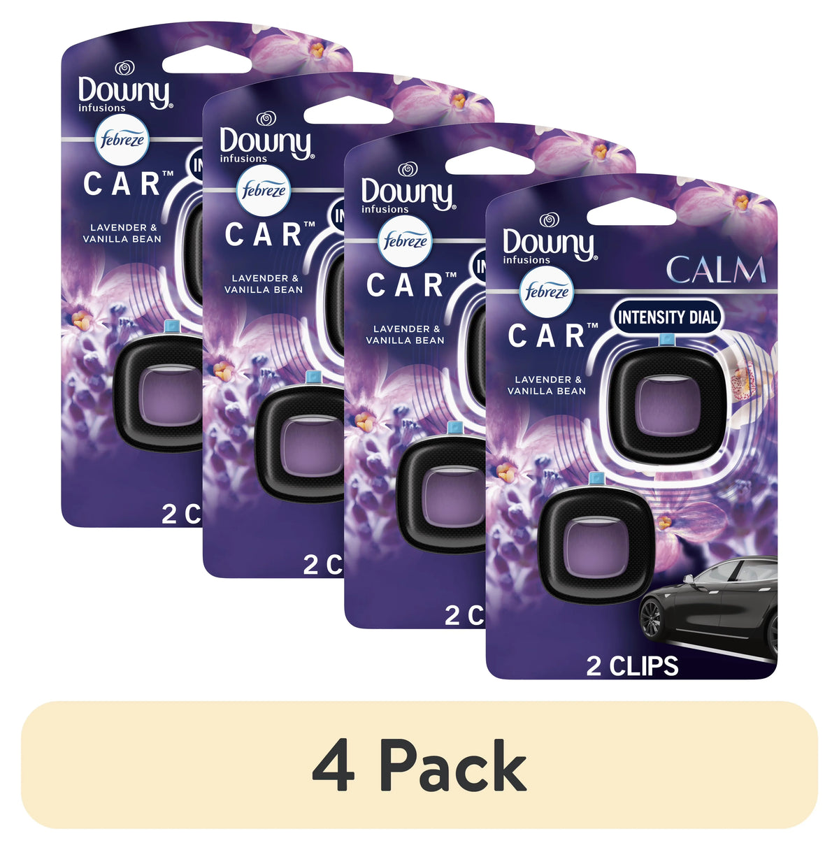 (4 pack) Febreze Odor Eliminating Car Air Freshener, Lavender & Vanilla Bean, 0.7 fl oz, 2 Count
