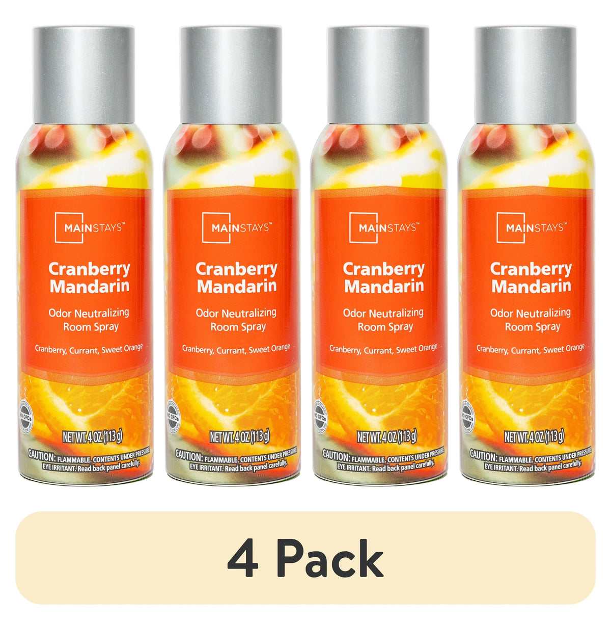 (4 pack) Mainstays Odor Neutralizing Room Spray, Cranberry Mandarin Air Freshner, 4 oz.