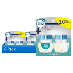 Febreze Plug In Air Freshener, Odor-Fighting Scented Oil Refill, Heavy Duty Crisp Clean, 2 Refills