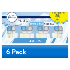 (6 pack) Febreze Plug In Air Freshener Scented Oil Refill Linen & Sky, 4 Count