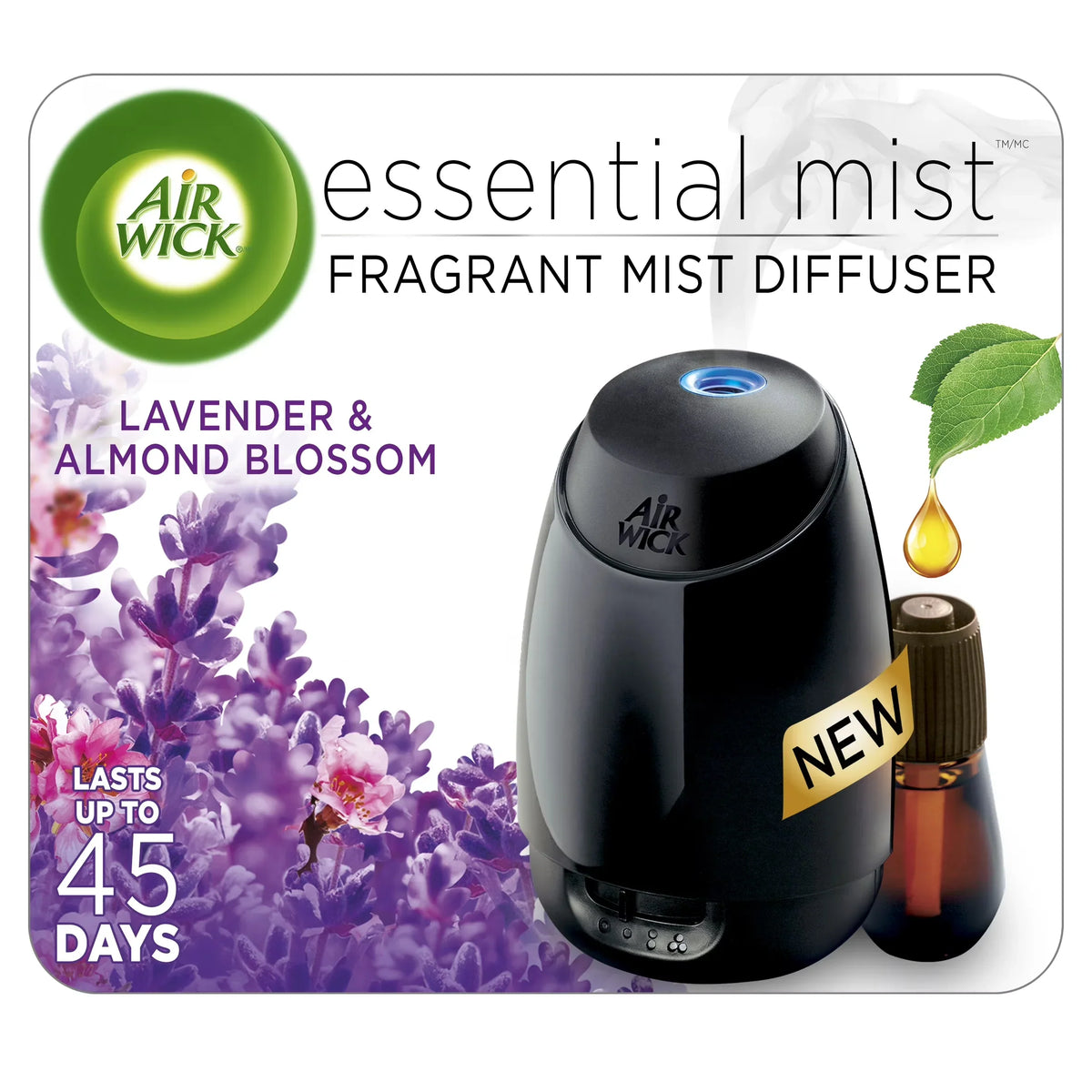 Air Wick Essential Mist Fragrance Oil Diffuser Kit (Gadget + 1 Refill), Lavender & Almond Blossom, Air Freshener