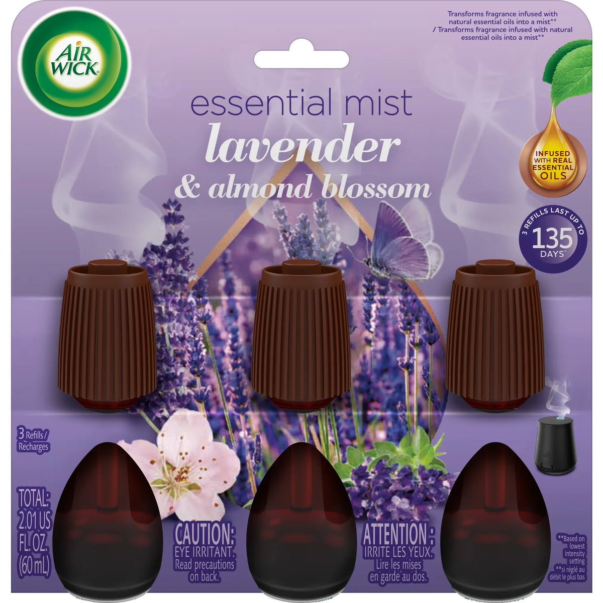 Air Wick Essential Mist Refill, 3ct, Lavender and Almond Blossom, Essential Oils Diffuser, Air Freshener