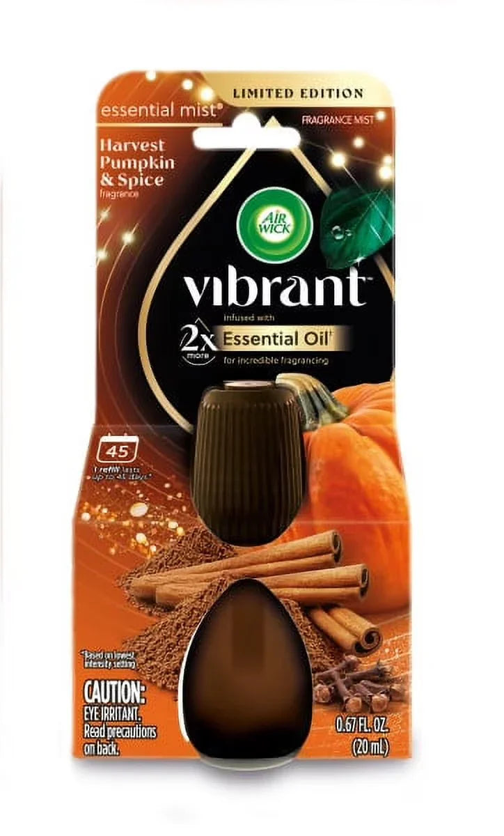Air Wick Essential Mist Vibrant Scented Oil Air Freshener Diffuser Refill, Harvest Pumpkin and Spice, 1 Count