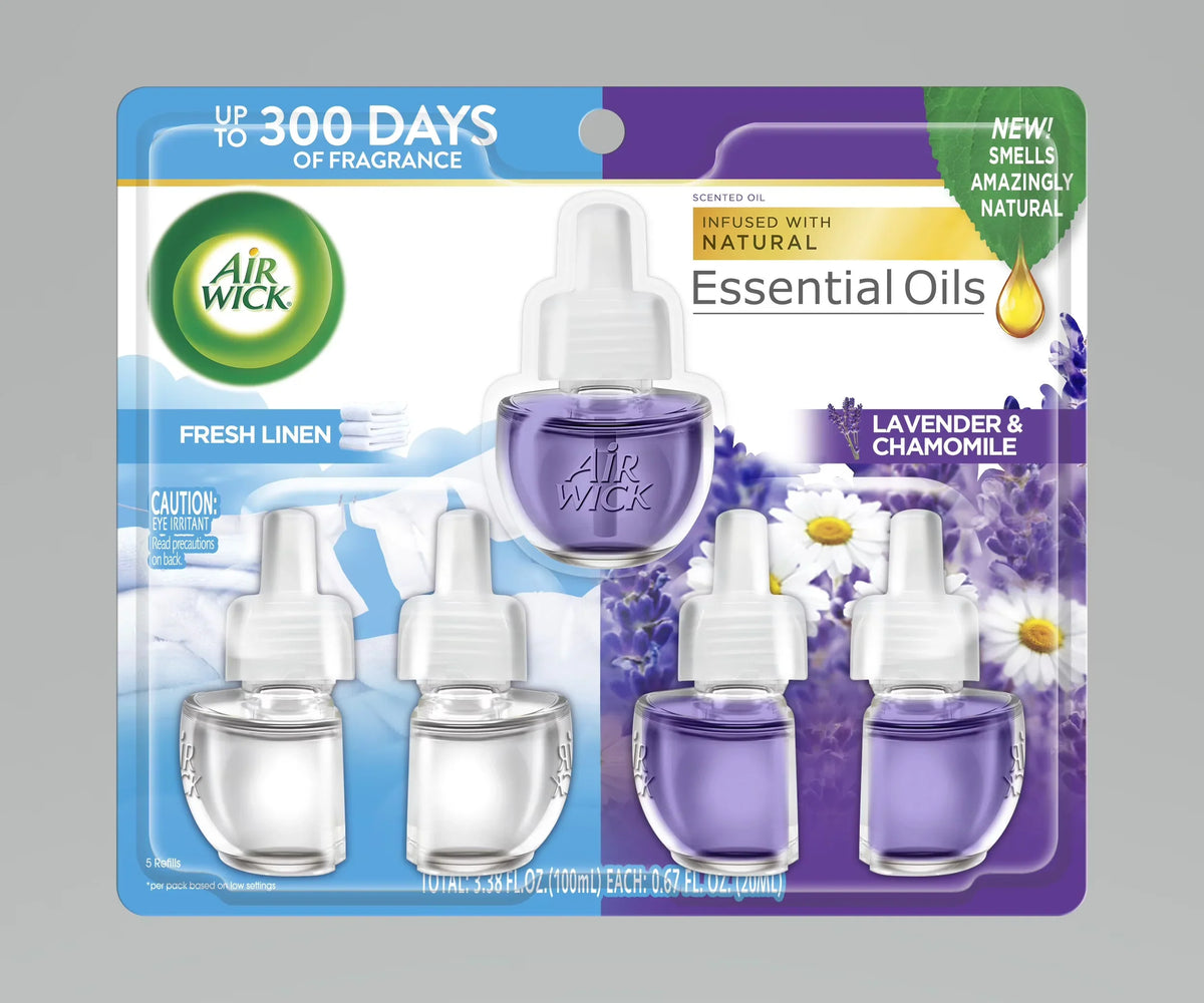 Air Wick Plug-In Scented Oil Air Freshener Warmer Refills, Fresh Linen and Lavender, 5 Count
