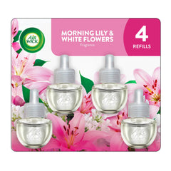 Air Wick Plug-in Scented Oil Air Freshener Warmer Refills, Morning Lily and White Flowers, 4 Count
