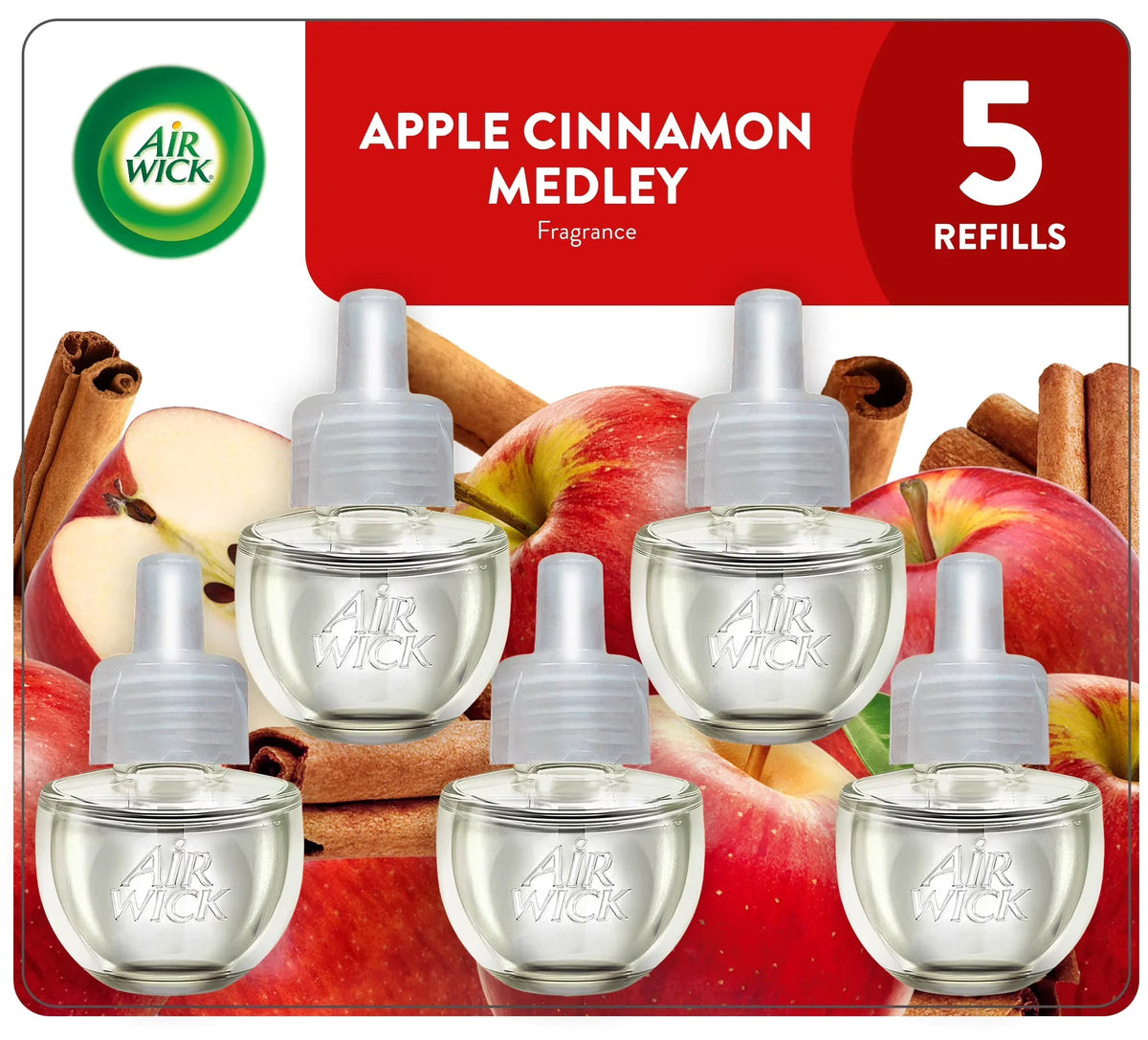 Air Wick Plug-In Air Freshener Scented Oil Refills, Apple Cinnamon Medley, 5 Count