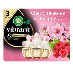 Air Wick Vibrant Plug-In Scented Oil Air Freshener Warmer Refills, Cherry Blossom and Raspberry, 3 Count