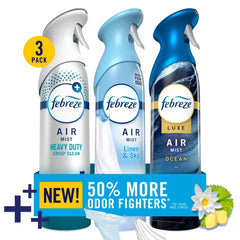 Febreze Air Mist Spray, Heavy Duty, Ocean, Linen & Sky, 8.1oz, 3 Count