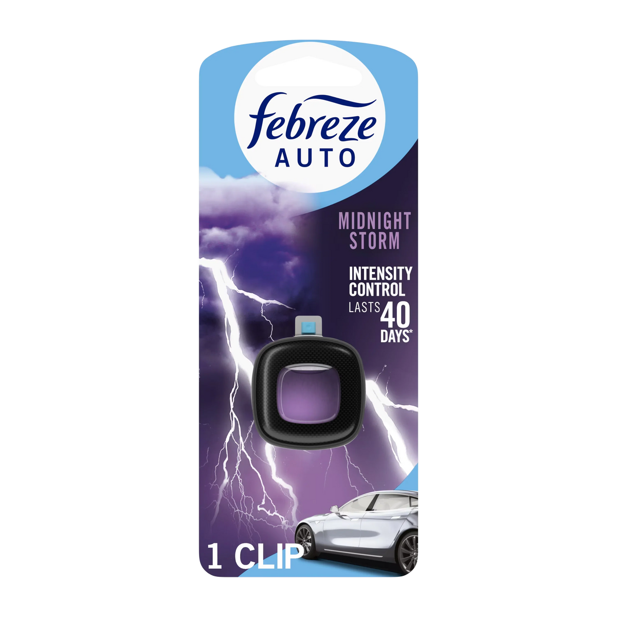 Febreze AUTO Car Air Freshener, Odor-Fighting Car Vent Clip, Midnight Storm, 1 Count