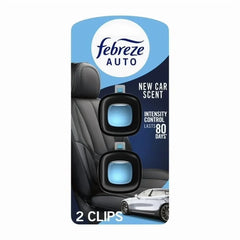 Febreze AUTO Car Air Freshener, Odor-Fighting Car Vent Clip, New Car, 2 Count - 4 pack