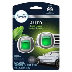 Febreze AUTO Odor-Eliminating Car Freshener Vent Clip Fresh Leaves, .06 Oz. Car Vent Clip, Pack of 2