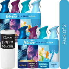 Febreze Air Effects Air Freshener Spray – Mixed Scent (4 ct., 35.2 oz.)-2pk, With Paper Towel By OMA