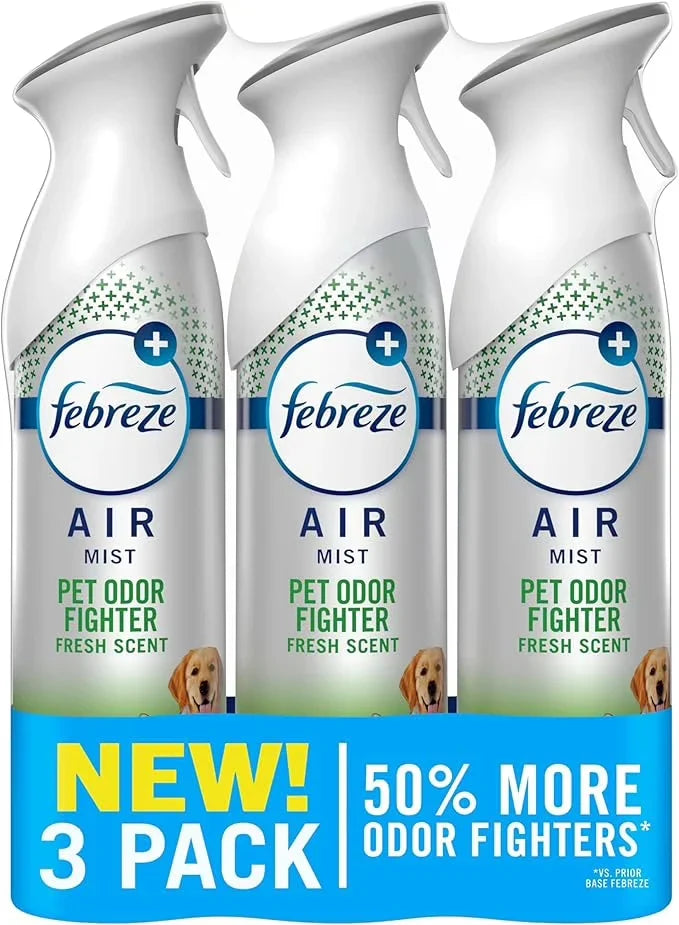 Febreze Air Mist, Air Freshener Spray, Odor Fighting Room Spray, Deodorizer for Home Bathroom Kitchen Apartment, Pet Odor Fighter Fresh Scent, 8.1oz (Pack of 3)