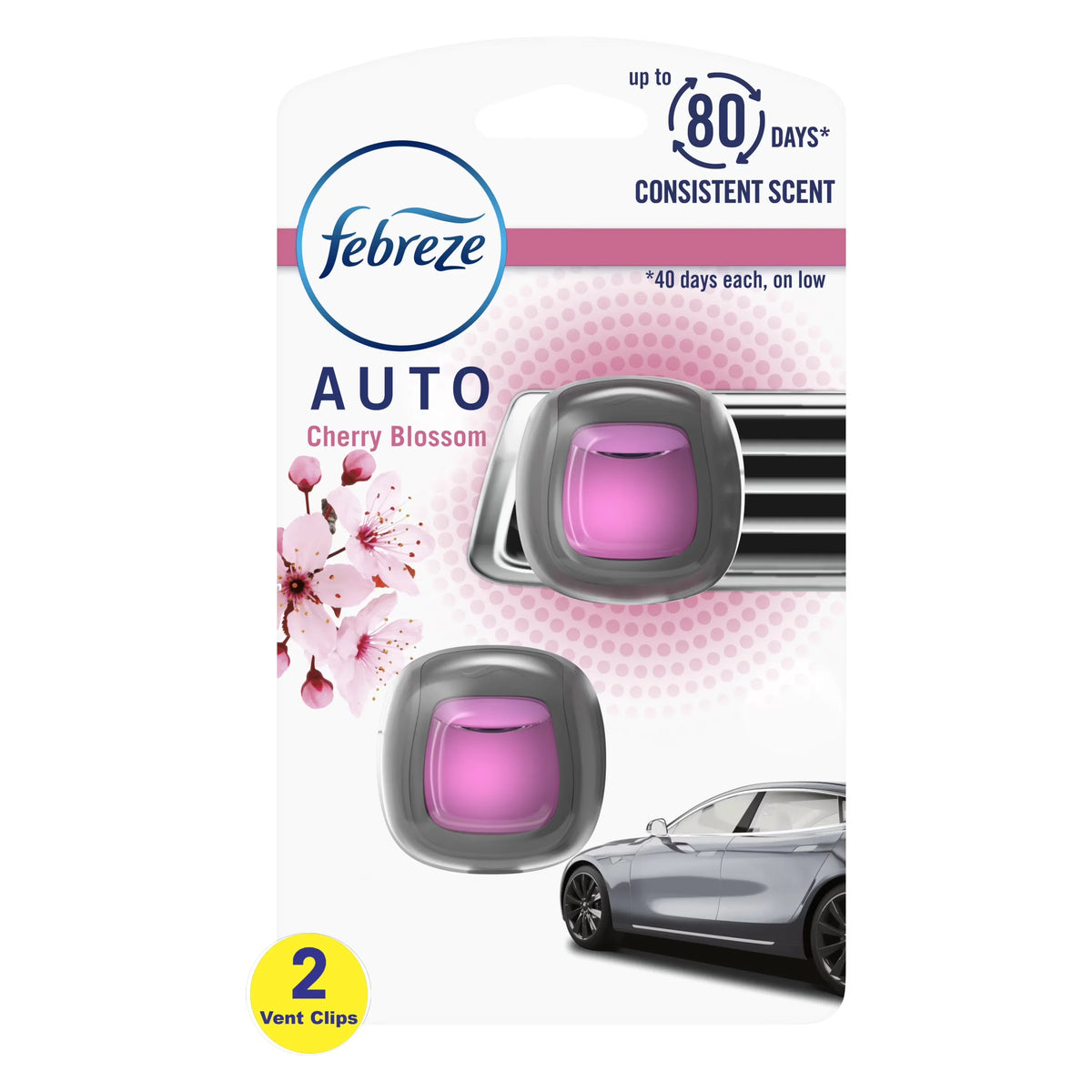 Febreze Auto Air Freshener Vent Clip Cherry Blossom Scent, .06 oz Car Vent Clip, Pack of 2