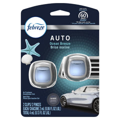 Febreze Auto Odor-Eliminating Car Freshener Vent Clip, Ocean Breeze, .06 oz, 2 Pack
