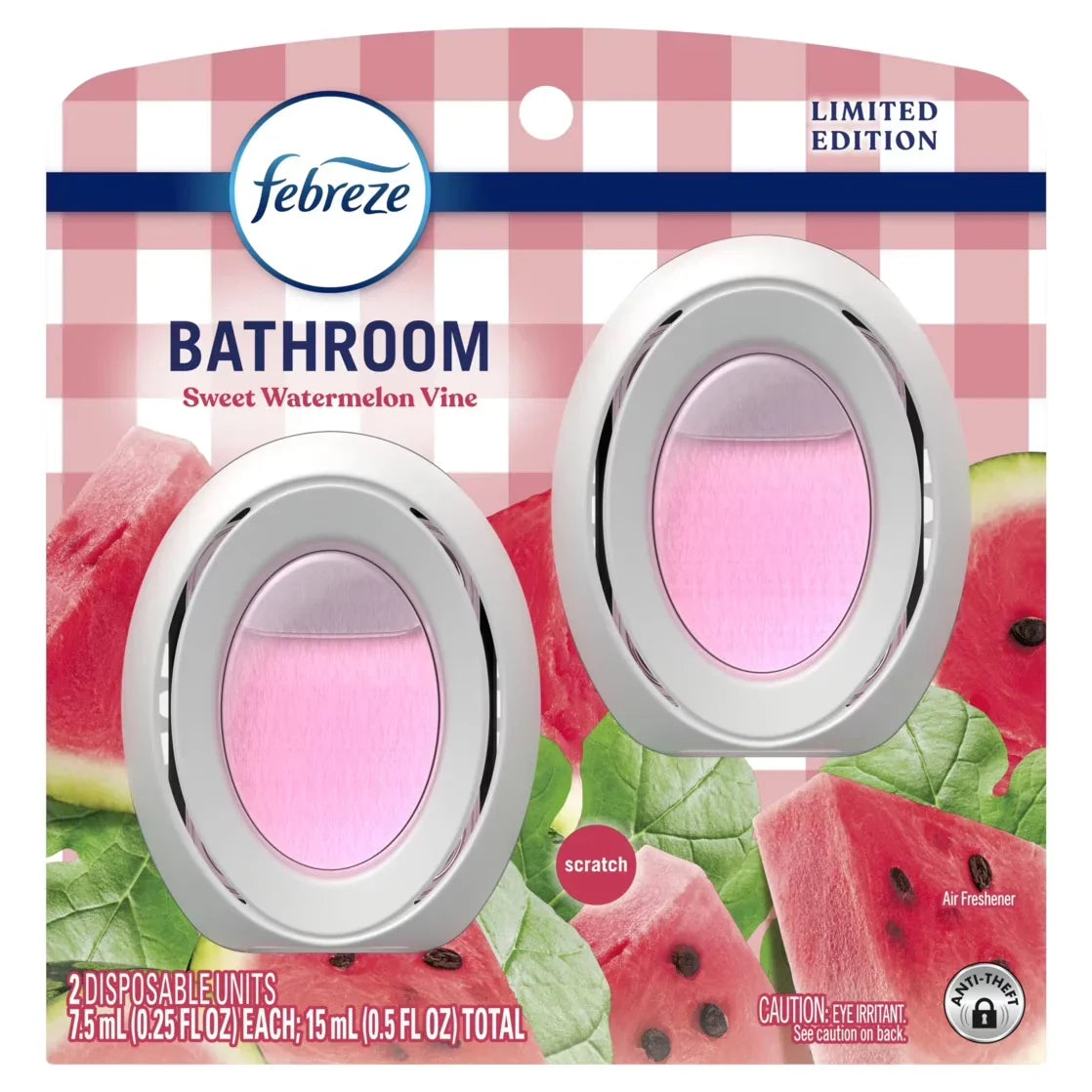 Febreze Bathroom Air Freshener, Small Spaces Odor-Fighting, Watermelon, 2 Count