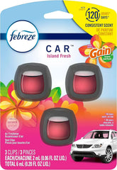 Febreze Car Air Freshener, Odor-Fighting Car Vent Clip, Gain Island Fresh, 3 Count