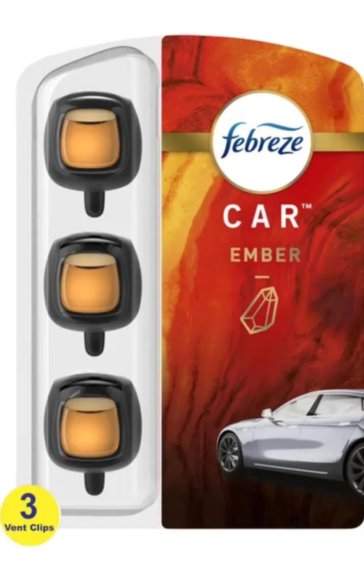 Febreze Car Air Freshener, Set of 3 Clips, Ember 0.7 Fl oz