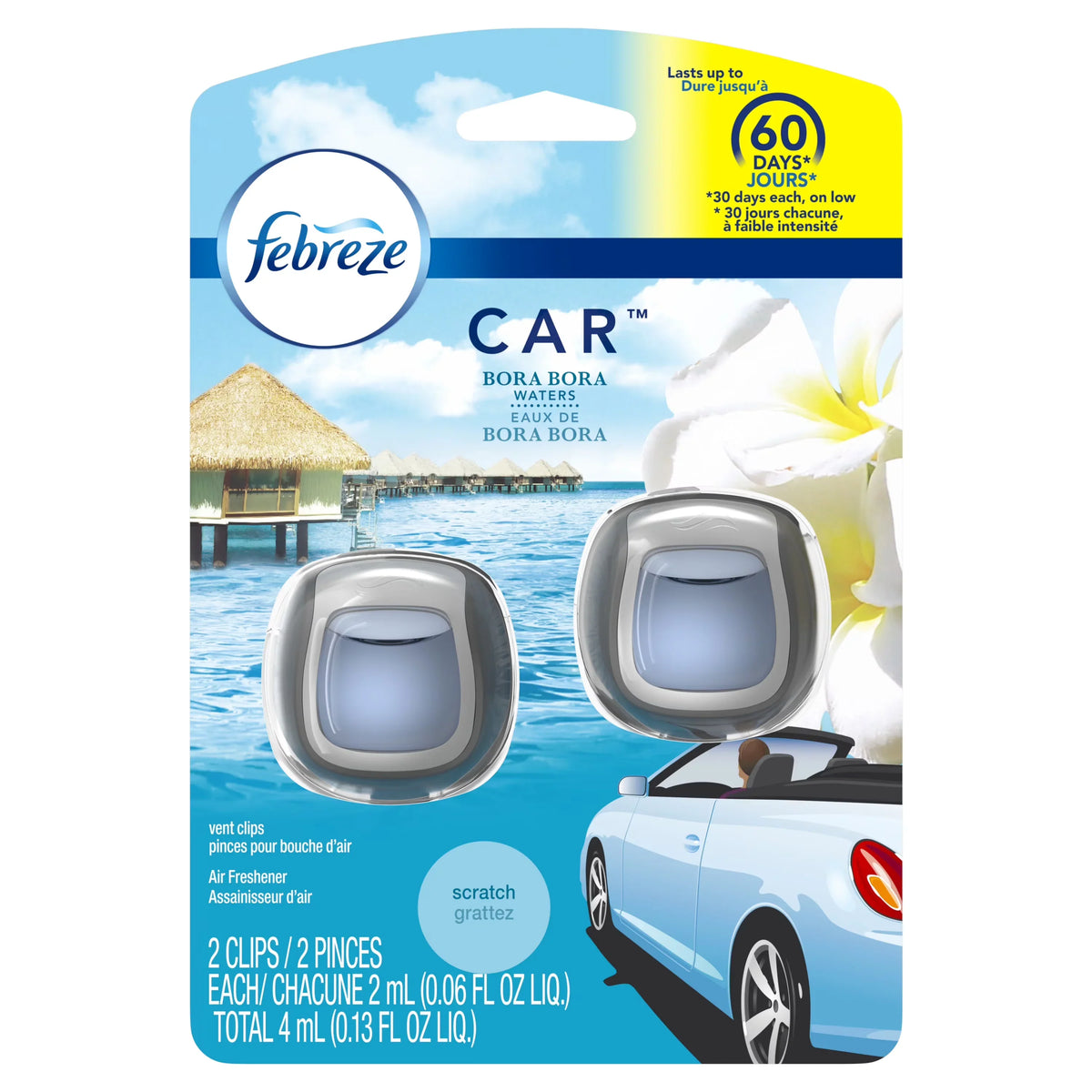 Febreze Car Air Freshener Vent Clip, Bora Bora Waters, 2 Count
