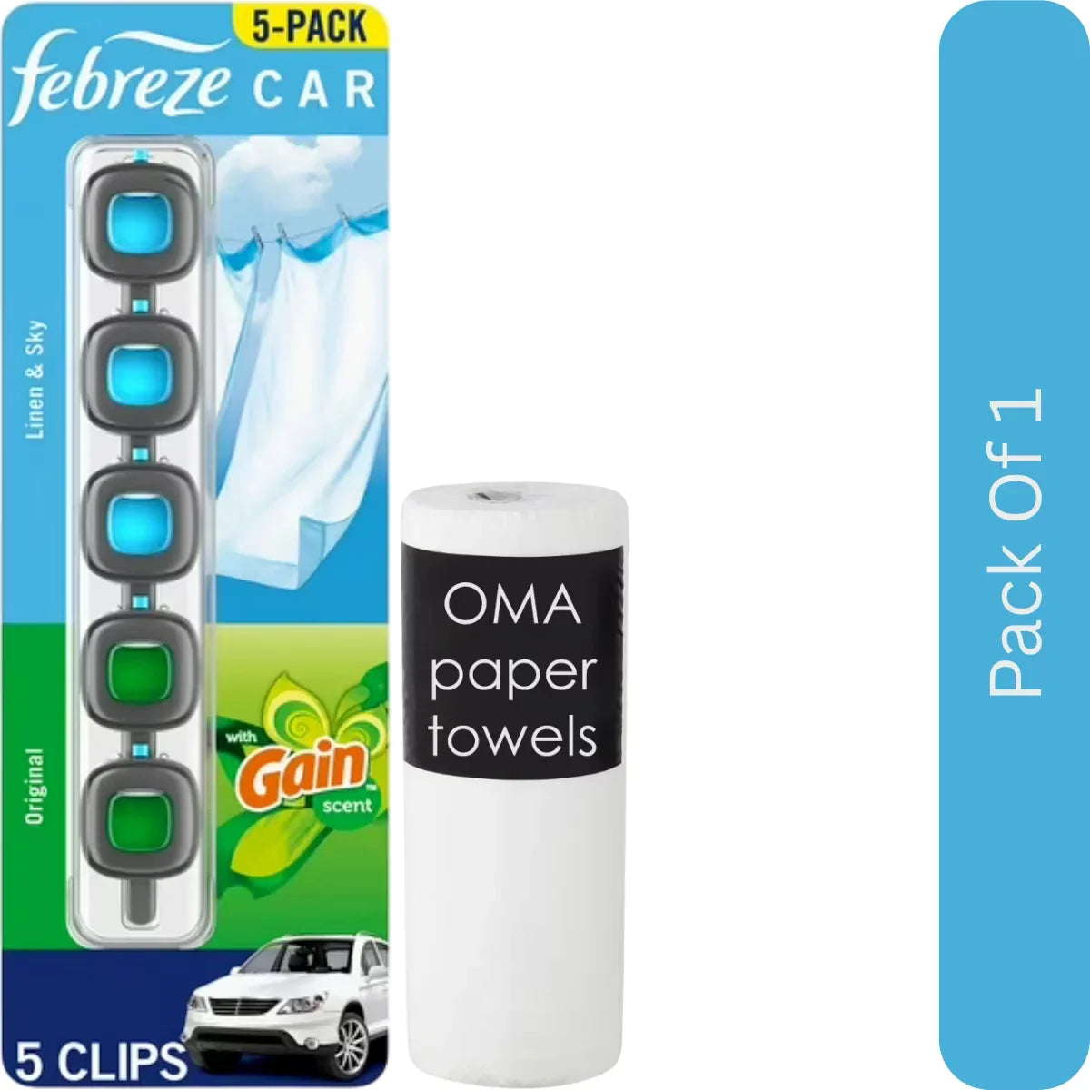 Febreze Car Air Freshener Vent Clips – Choose Scent (5 Clips + Storage Case)-With Paper Towel By OMA