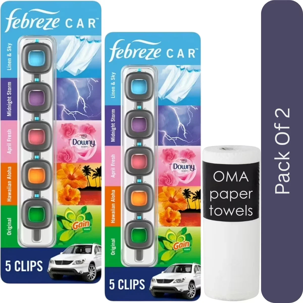 Febreze Car Air Freshener Vent Clips – Mixed Scent (5 ct.)-2pk, With Paper Towel By OMA