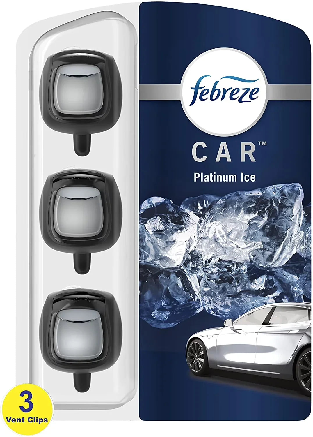 Febreze Car Air Fresheners, Platinum Ice Scent, Odor Eliminator for Strong Odor, Car Vent Clips 3 Pack (3 Count Each Package)