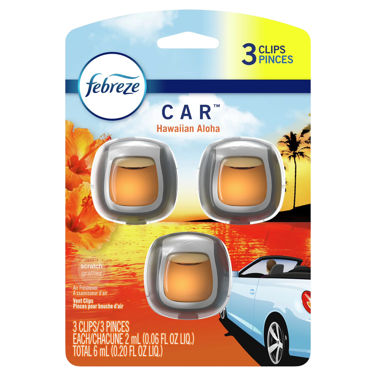 Febreze Car Odor Eliminating Air Freshener, Hawaiian Aloha, 3 Count