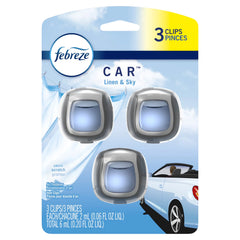 Febreze Car Odor Eliminating Air Freshener, Linen and Sky, 3 Count