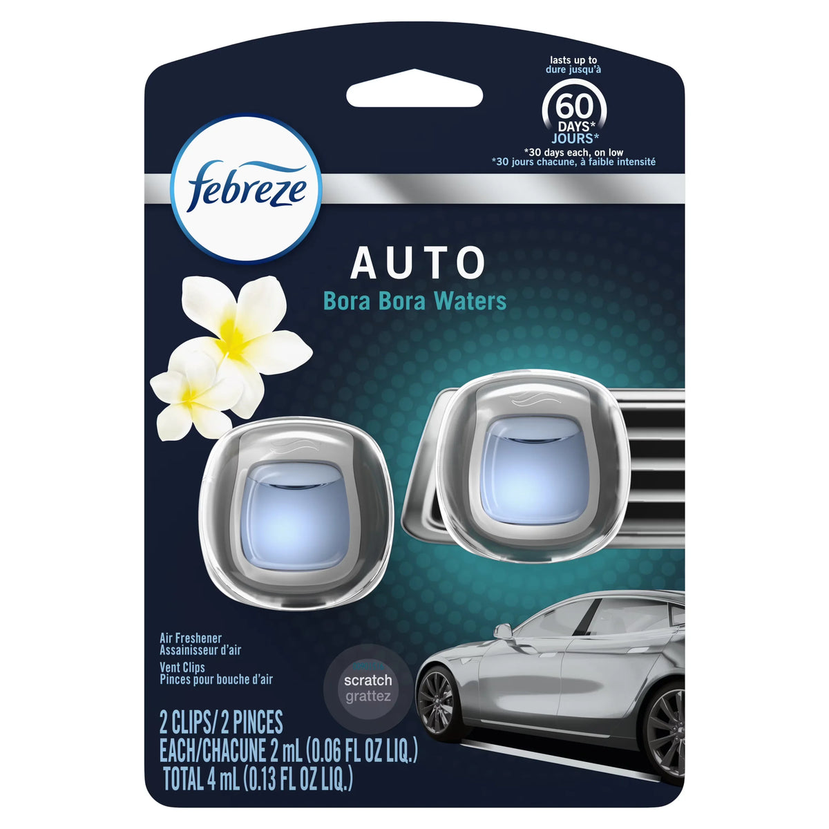 Febreze Car Odor Eliminating Air Freshener Vent Clip, Bora Bora Waters Scent, 2 Count