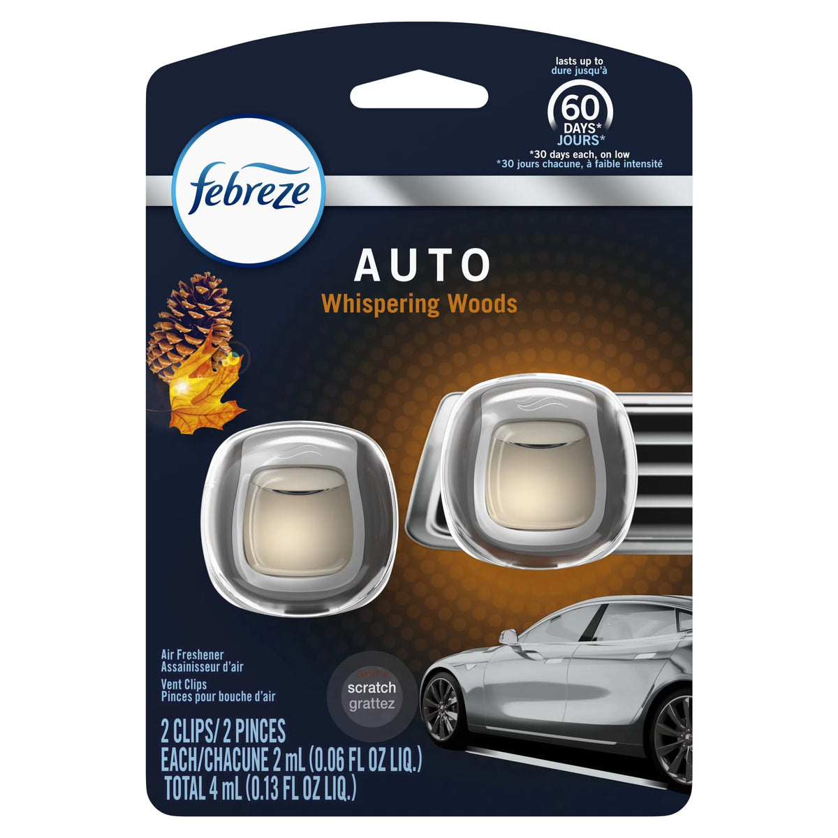 Febreze Car Odor-Eliminating Air Freshener, Whispering Woods, 2 ct