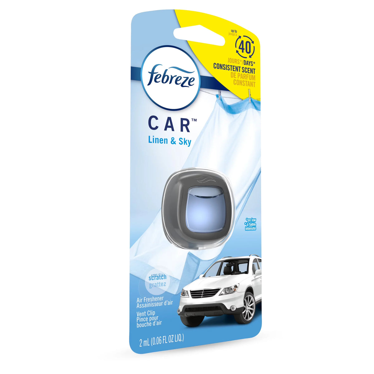 Febreze Car Odor-Fighting Air Freshener Vent Clip, Linen & Sky, 1 count