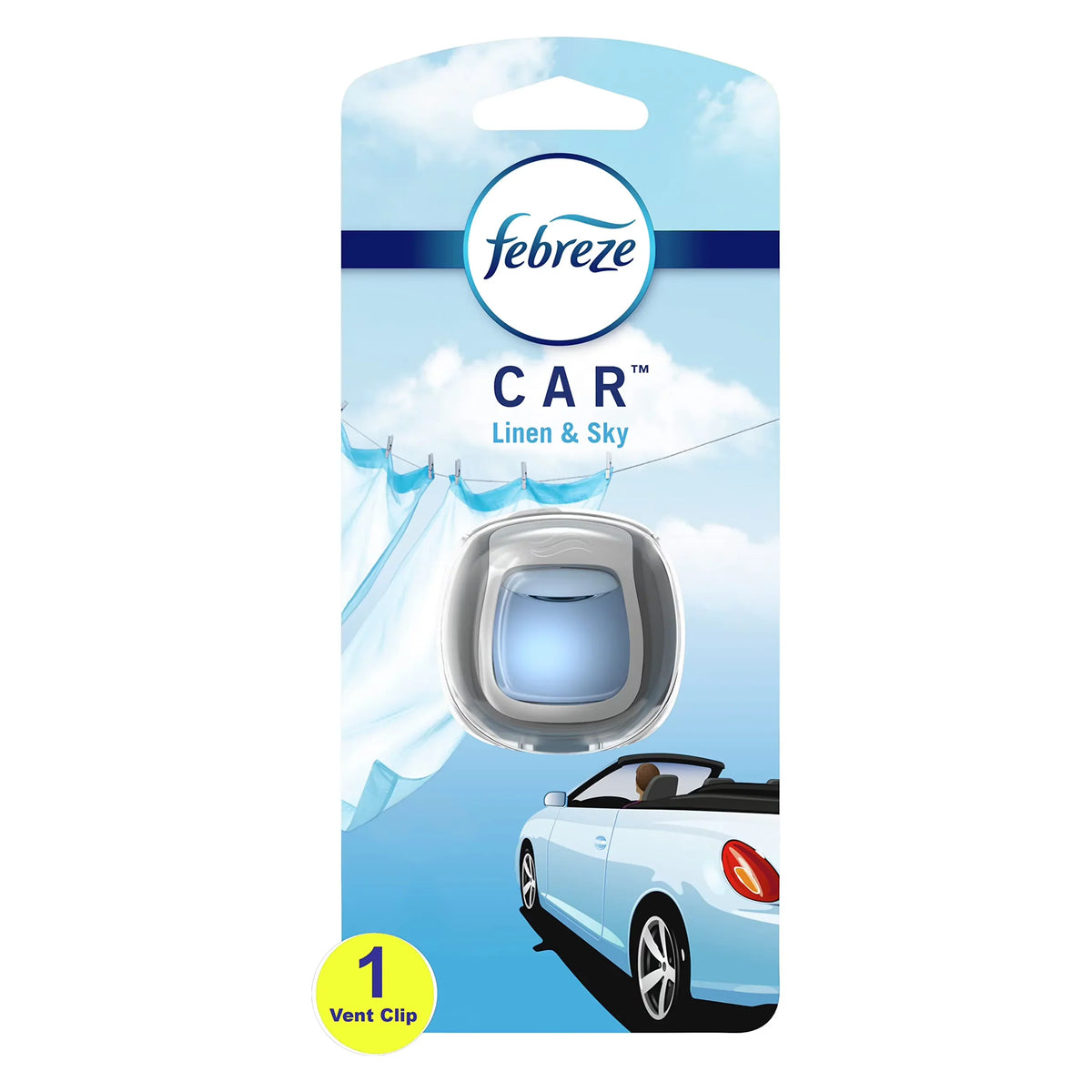 Febreze Car Odor-Fighting Air Freshener Vent Clip, Linen & Sky, 8 Count