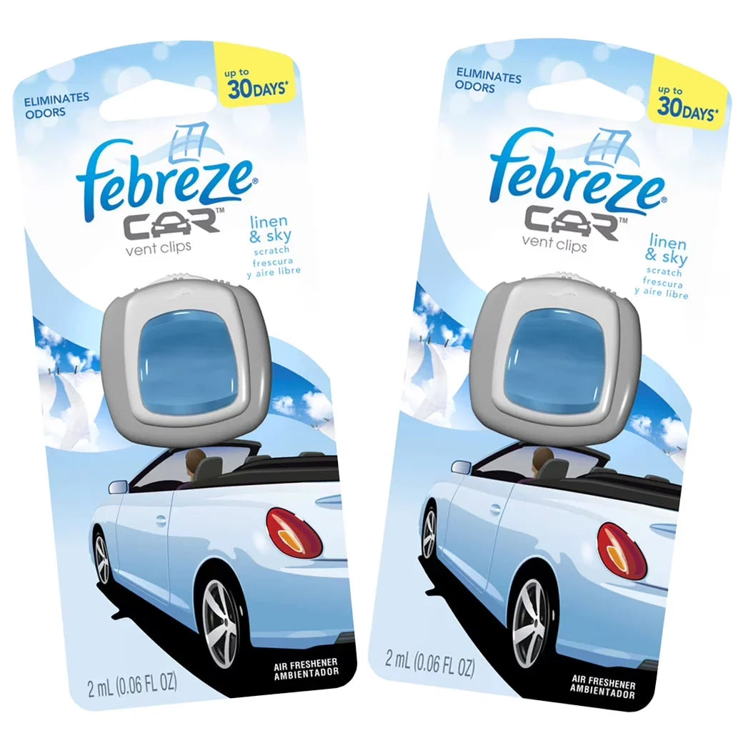 Febreze Car Vent Clips Air Freshener & Odor Eliminator Linen and Sky - 2 PACK