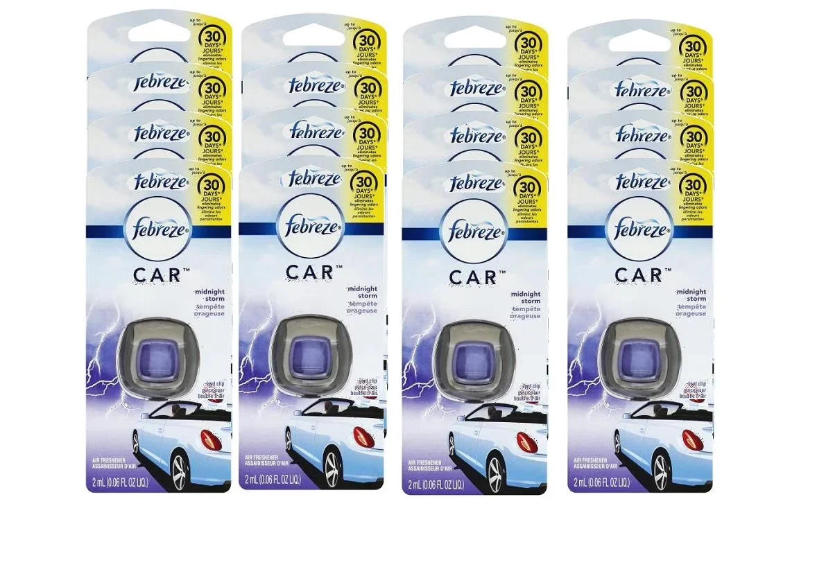 Febreze Car Vent Clips Air Freshener & Odor Eliminator, Midnight Storm - 16 Pack