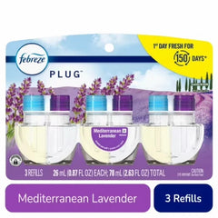 Febreze Plug In Air Freshener Odor-Fighting Scented Oil Refill Mediterranean Lavender Refills 3 ct - Pack of 2