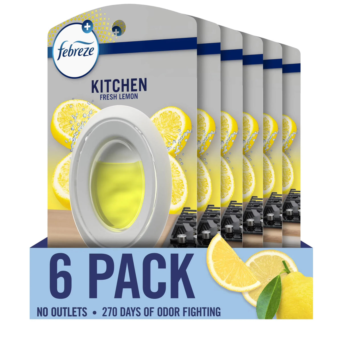 Febreze Kitchen Air Freshener, Odor-Fighting, Plug In Alternative, Air Fresheners for Home and Bathroom and Kitchen, Closet Air Fresheners, Fresh Lemon Scent, 6 Count