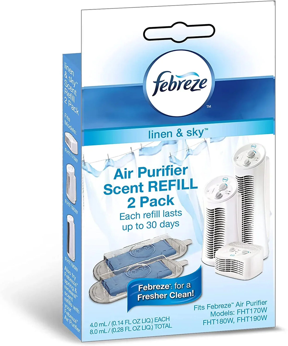 Febreze Linen & Sky Scent Refill Cartridges, White, 2 per Pack