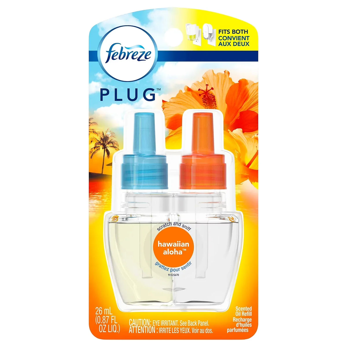 Febreze Odor-Eliminating Fade Defy Plug Air Freshener Refill, Hawaiian Aloha Scent, 0.87 fl oz